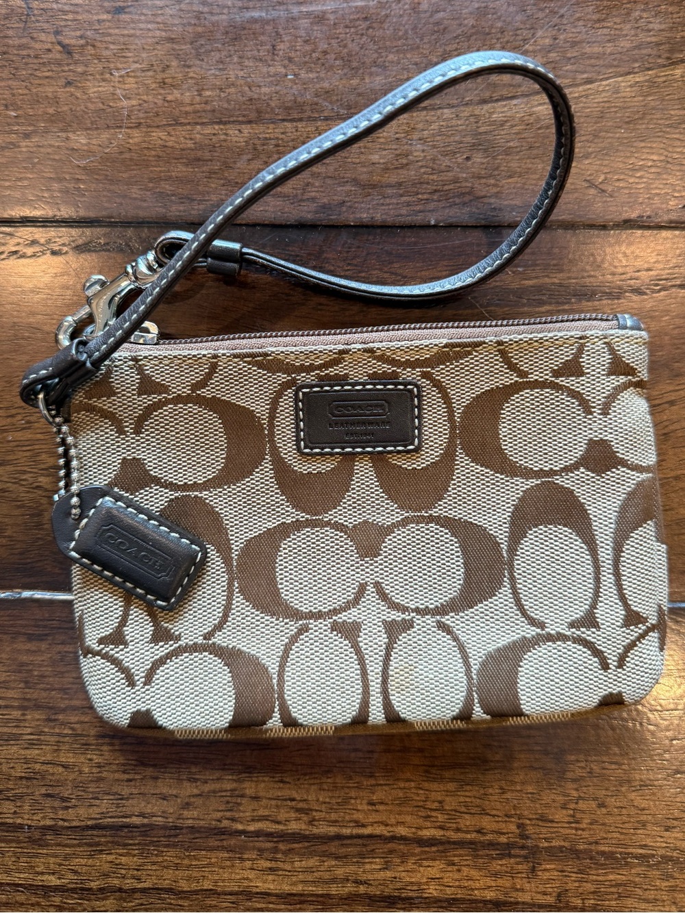 Coach Brown and Tan Signature Wristlet